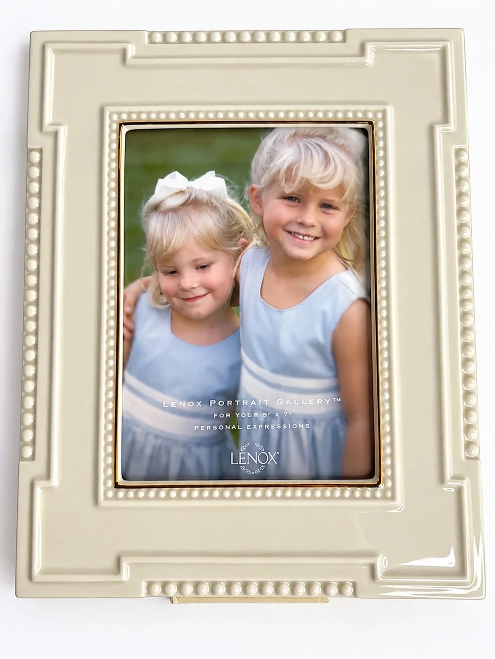 Lenox Portrait Gallery 5x7 Picture Frame Ivory Porcelain Gold Trim Beaded Design